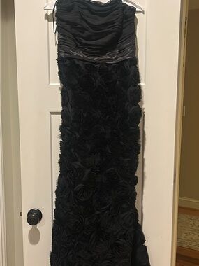 Black Strapless Rosette Gown